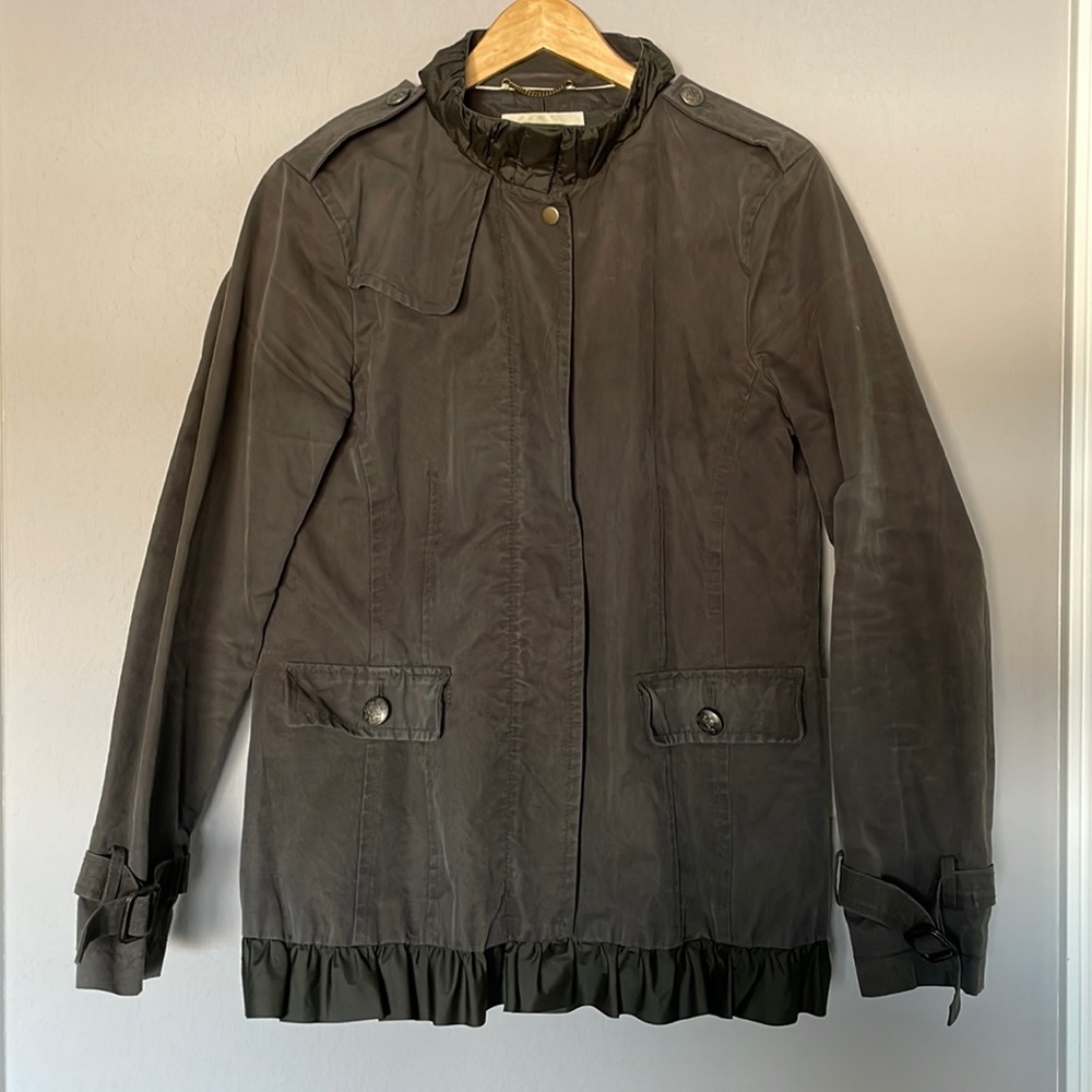 Banana Republic “canvas” style jacket with a ruffle hem